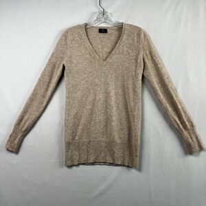 F&F Cashmere Sweater Womens size 2 Tan V-neck Pullover Ribbed Classic